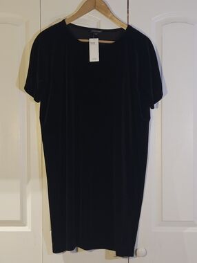 Eileen Fisher Dress S Black Velvet Oversized Boxy Minimalist Classic NWT $198